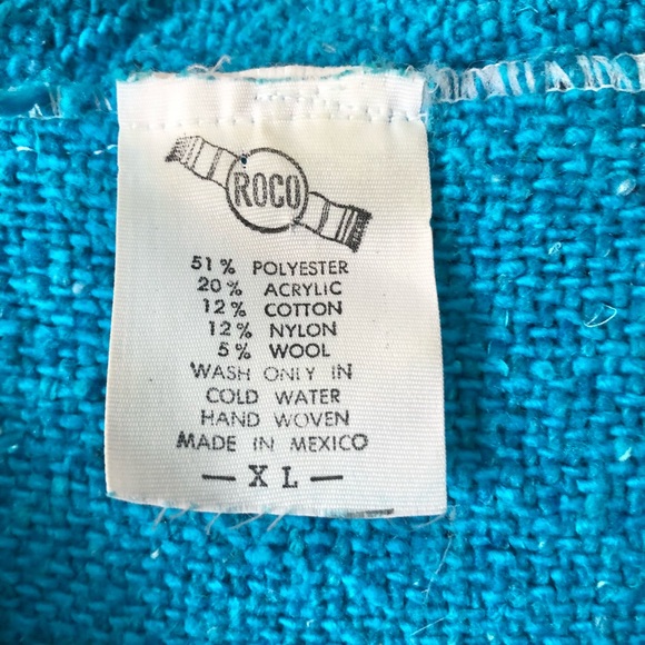 Baja style poncho hoodie with pouch pocket, turquoise, XL - Picture 9 of 9